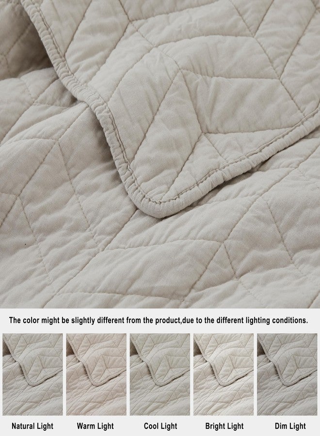 palassio Beige Cotton Quilt Queen Size Bedding Sets with Pillow Shams, White Lightweight Soft Bedspread Coverlet, Tan Cream Quilted Comforter Bed Cover for All Season, 3 Pieces, 90x96 inches - Image 5
